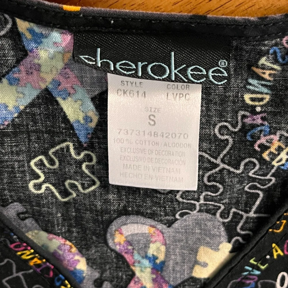 Cherokee Autism Awareness Puzzle Print scrub Top - Picture 3 of 6